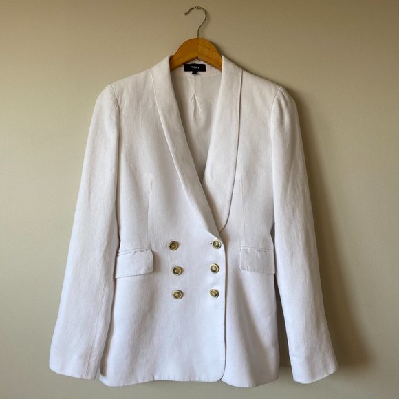 Theory Shawl Collar Double-Breasted Integrate White Linen Blazer Jacket Ladies 2 - Picture 8 of 11